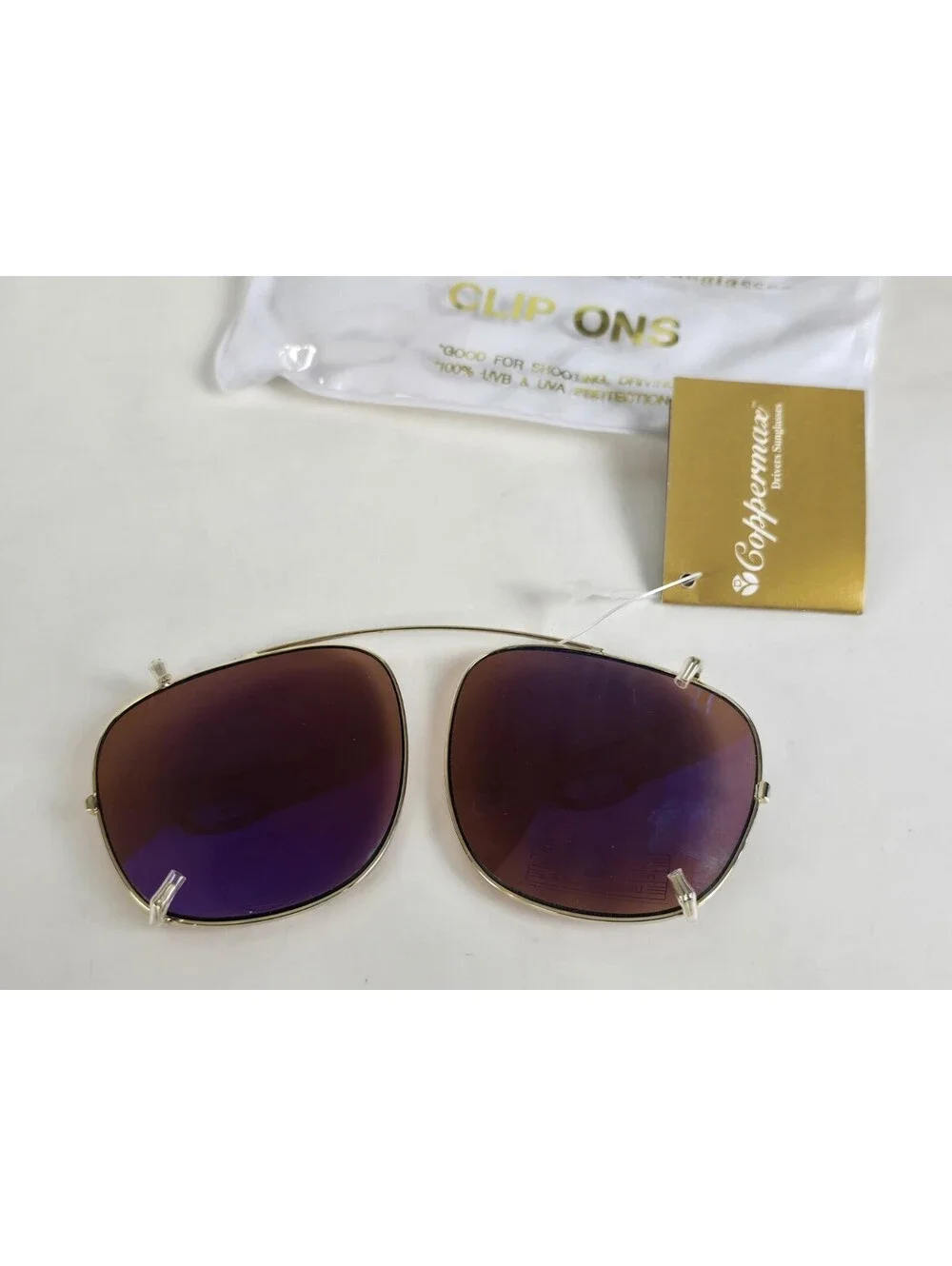 Vintage COPPERMAX Aviator sunglass Clip-Ons Driving Shooting Gold frame NOS